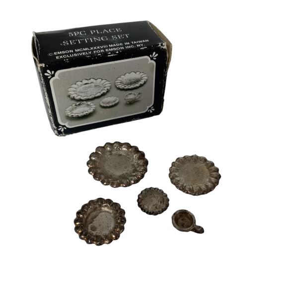 Vintage Emson Pewter Dollhouse Miniatures 5pc Place Setting 1988 Taiwan Retro - Picture 13 of 13